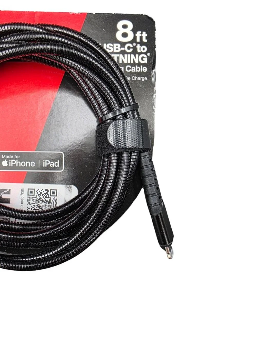 Cummins Flex Steel Usb C To Lightning Charging Cable 8Ft Metal Braided Black